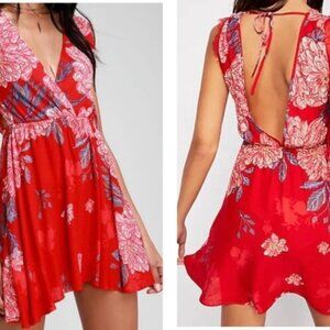 Free People Red Floral Marnie Mini Dress - Size Large